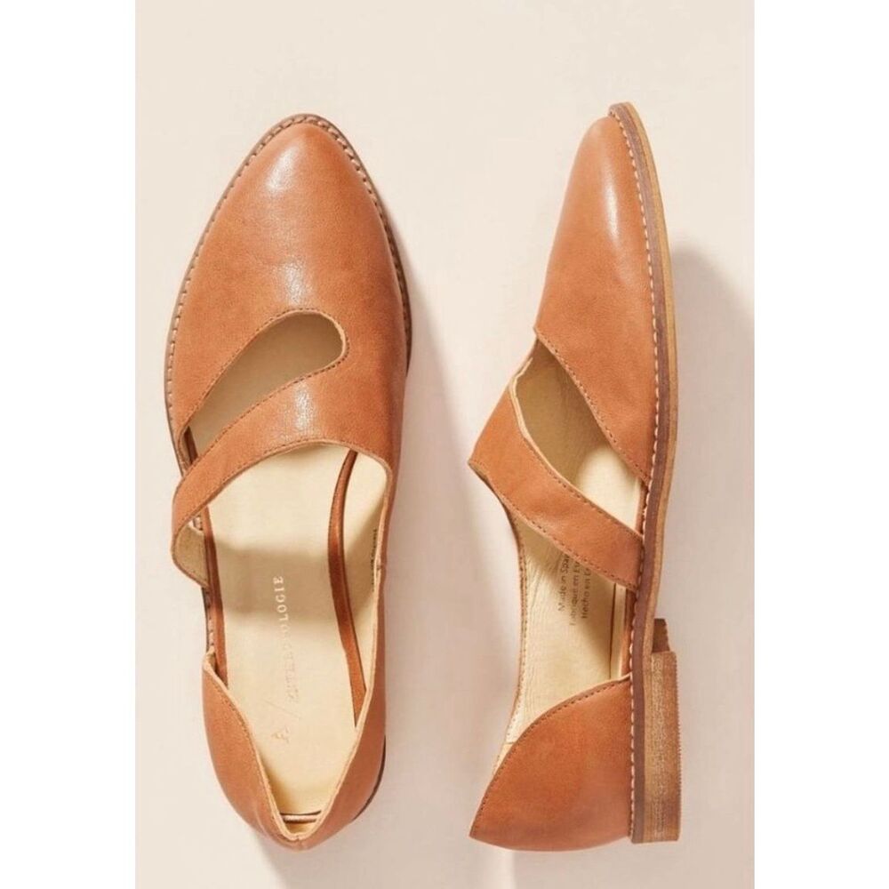 ✨Anthropologie Sasha Cut-Out Honey Tan Sz 39 Flats✨